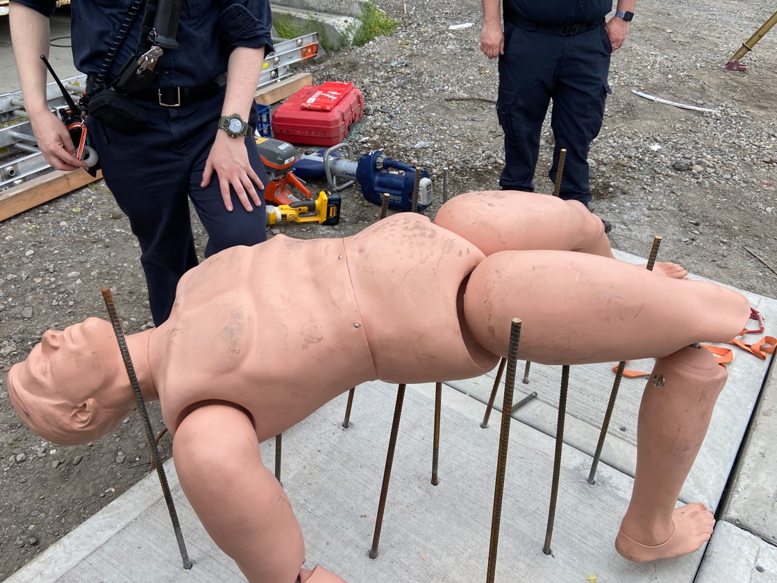 Another station posed a victim impaled on rebar. 