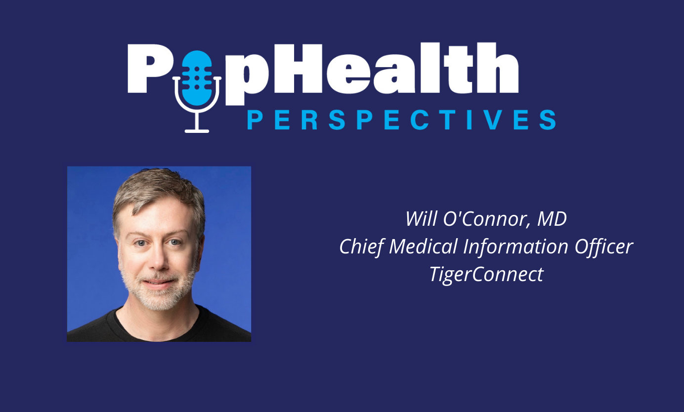 Headshot of Dr Will O'Connor on a blue background underneath the PopHealth Perspectives logo