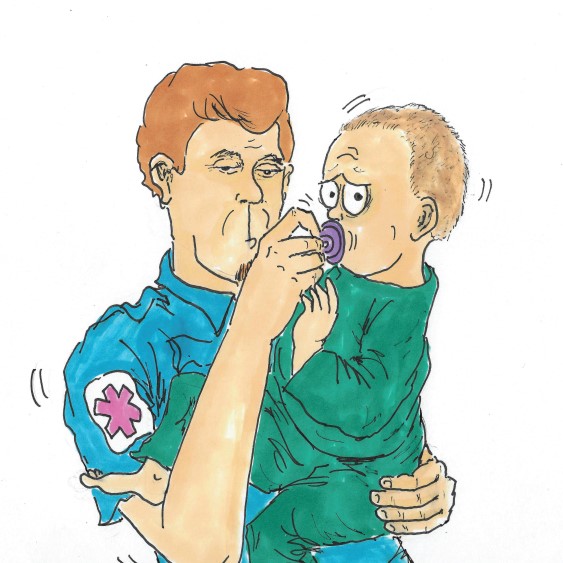 The parent places the baby‘s binky in their  mouth the same as an oropharyngeal airway.