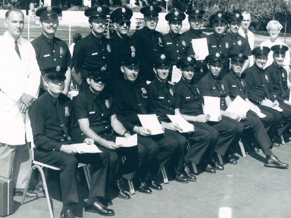 The first Los Angeles County paramedic class in 1969. Davis is in the first row, third from the left. (Photo: Los Angeles County Fire Museum) 