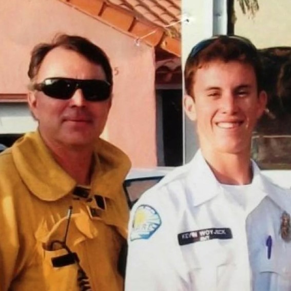 Retired LA County captain and paramedic Joe Woyjeck with his son, firefighter/EMT Kevin Woyjeck, in 2011 (Photo: Joe Woyjeck)