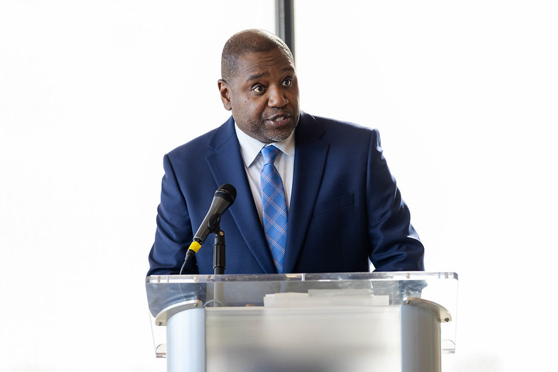 Executive Fire Commissioner Chuck Simms congratulating DFD Paramedic Class 1 and providing a word of encouragement as they prepare to provide a higher level of medical care to the citizens of Detroit. 