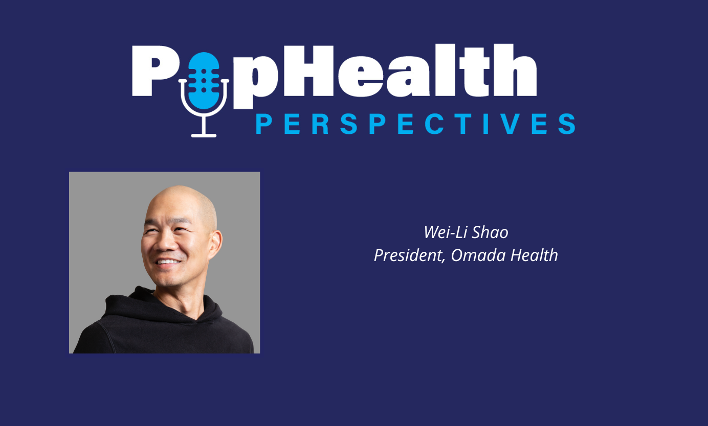 Headshot of Wei-Li Shao, president of Omada Health, on a dark blue background