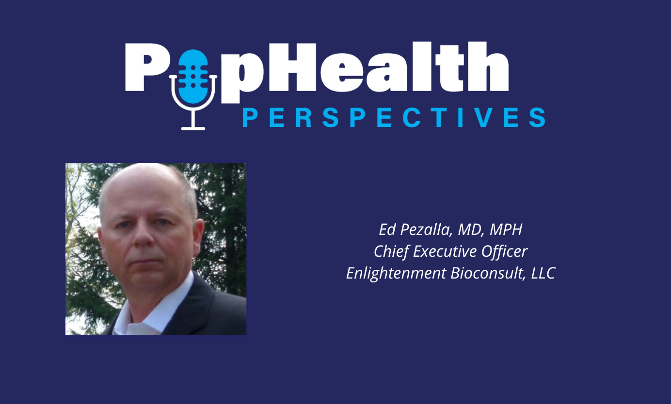 Headshot of Ed Pezalla, Enlightment Bioconsult, on a dark blue background