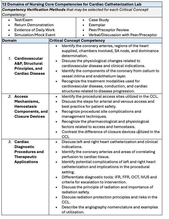 Table 4, Part 1 of 4. Core Competencies for Cardiac Catheterization Lab Nursing&nbsp;
