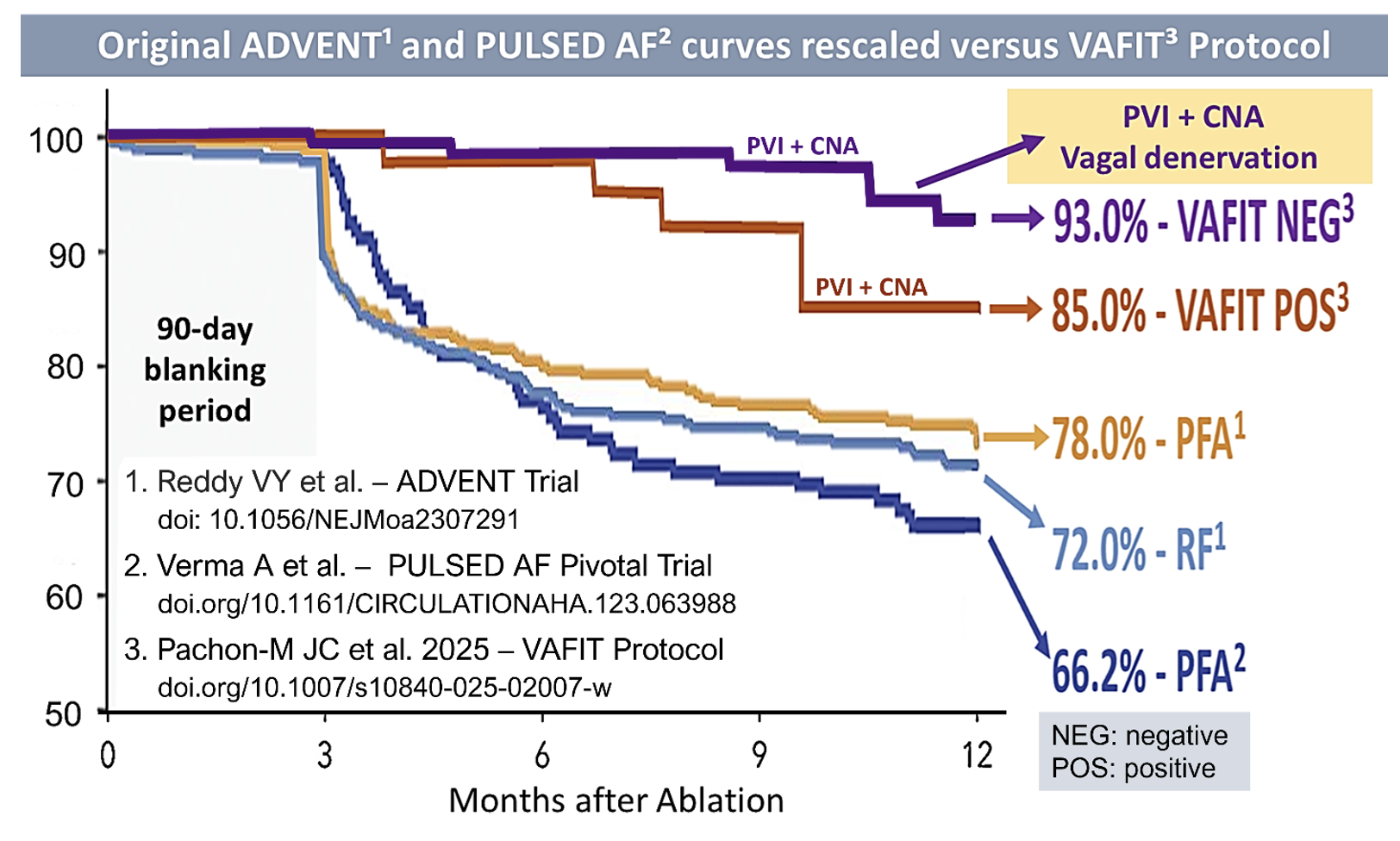 Kaplan-Meier survival curves comparing 12-month freedom from AF recurrence