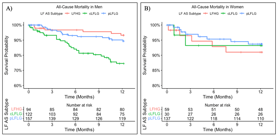Figure. Kaplan Meier curves for post-TAVR all-cause mortality by subtype of LFAS