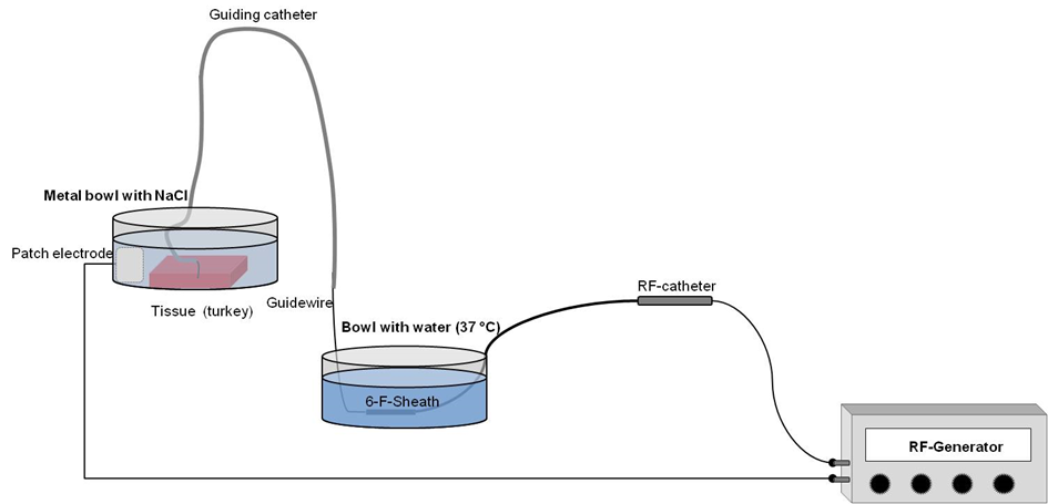 Figure 1. In vitro model: guidewire radiofrequency-ablation setup.