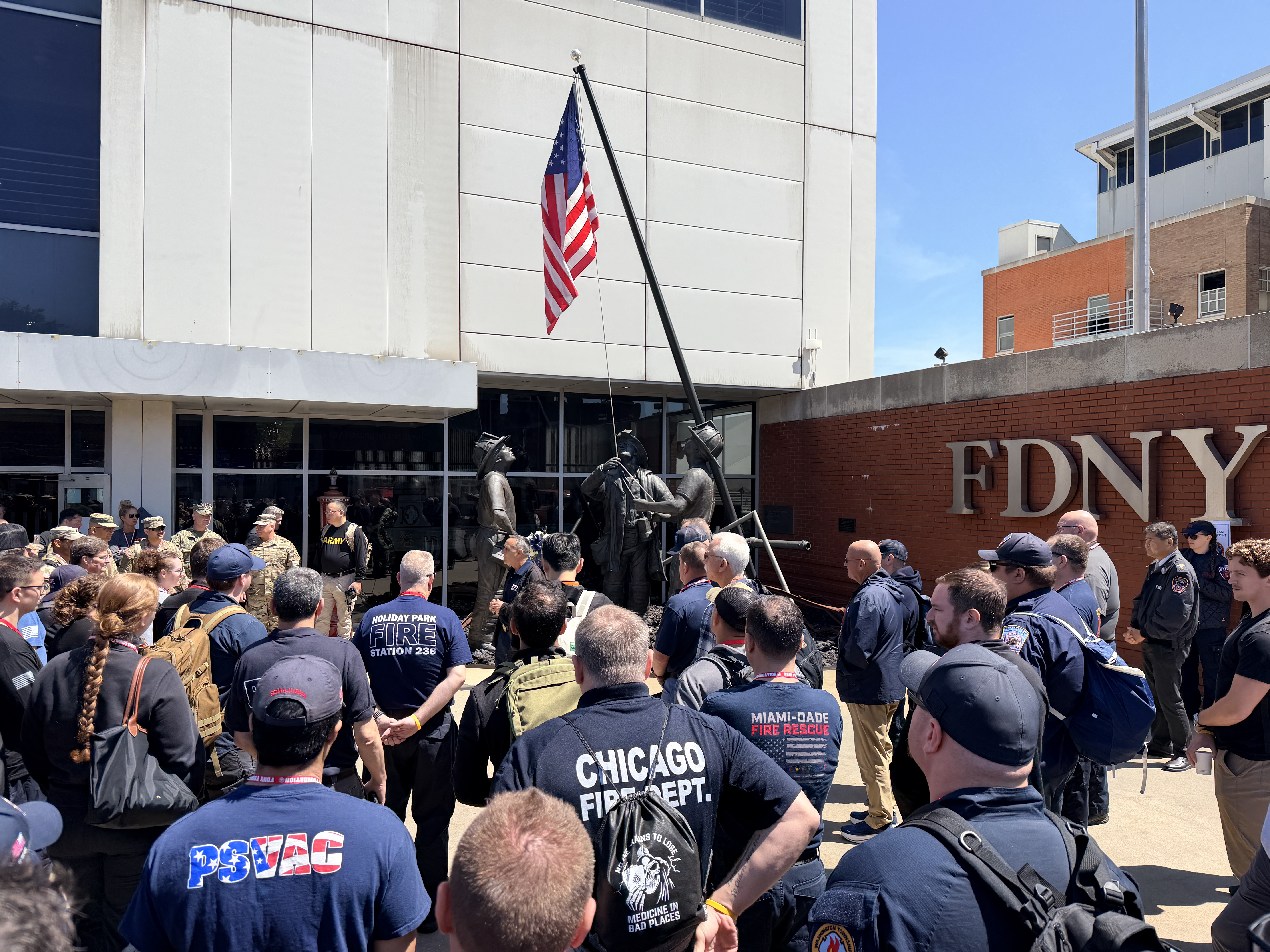 FDNY Rescue Chief Downey leads a moment of silence for the 25th anniversary of 9/11