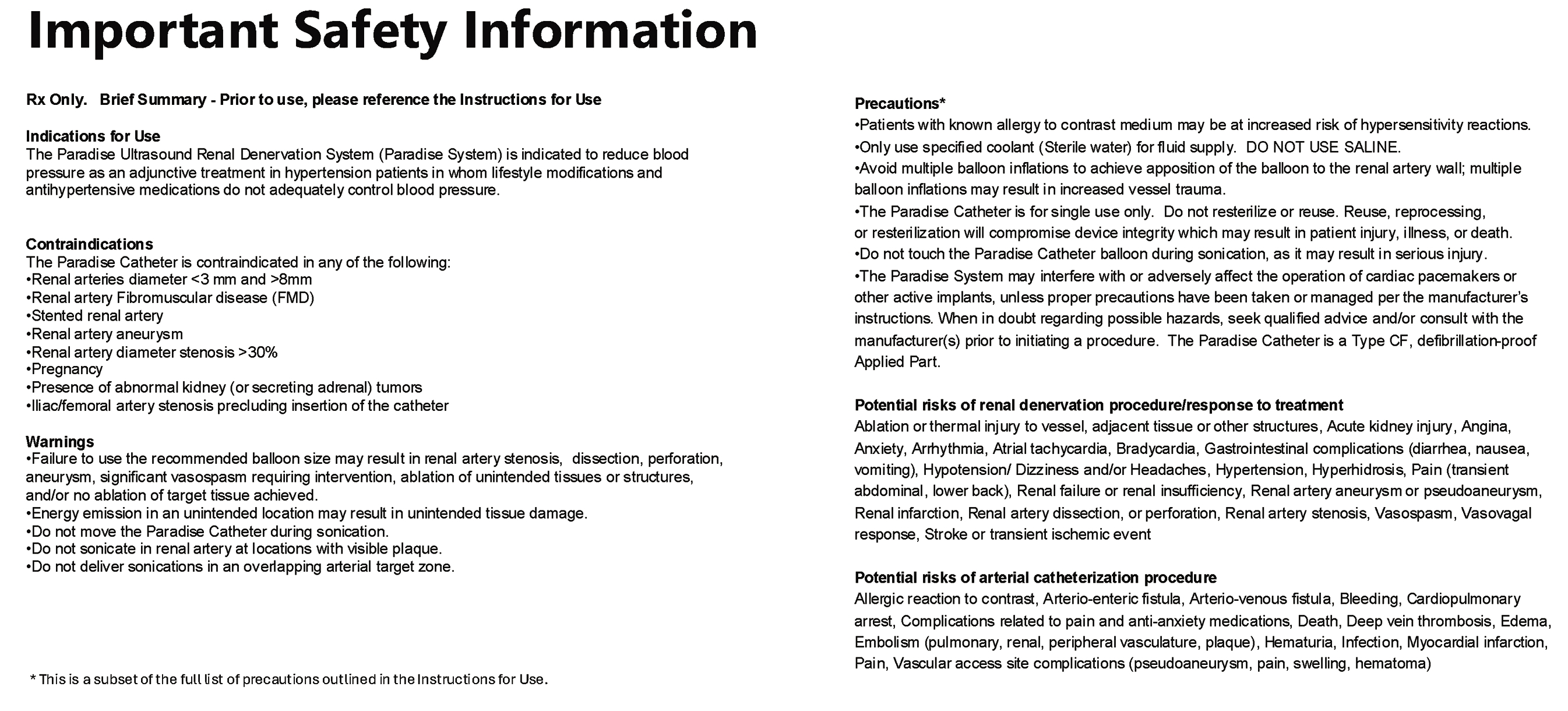 Important Safety Information - Recor Medical