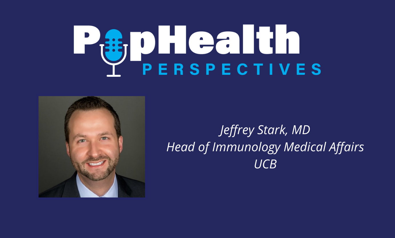 Headshot of Jeffrey Stark on a blue background underneath the PopHealth Perspectives logo