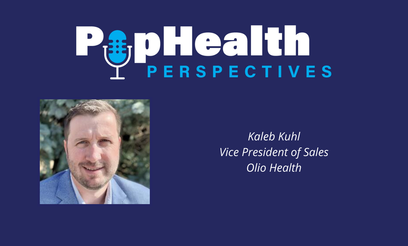 Headshot of Kaleb Kuhl on a blue background underneath the PopHealth Perspectives logo.