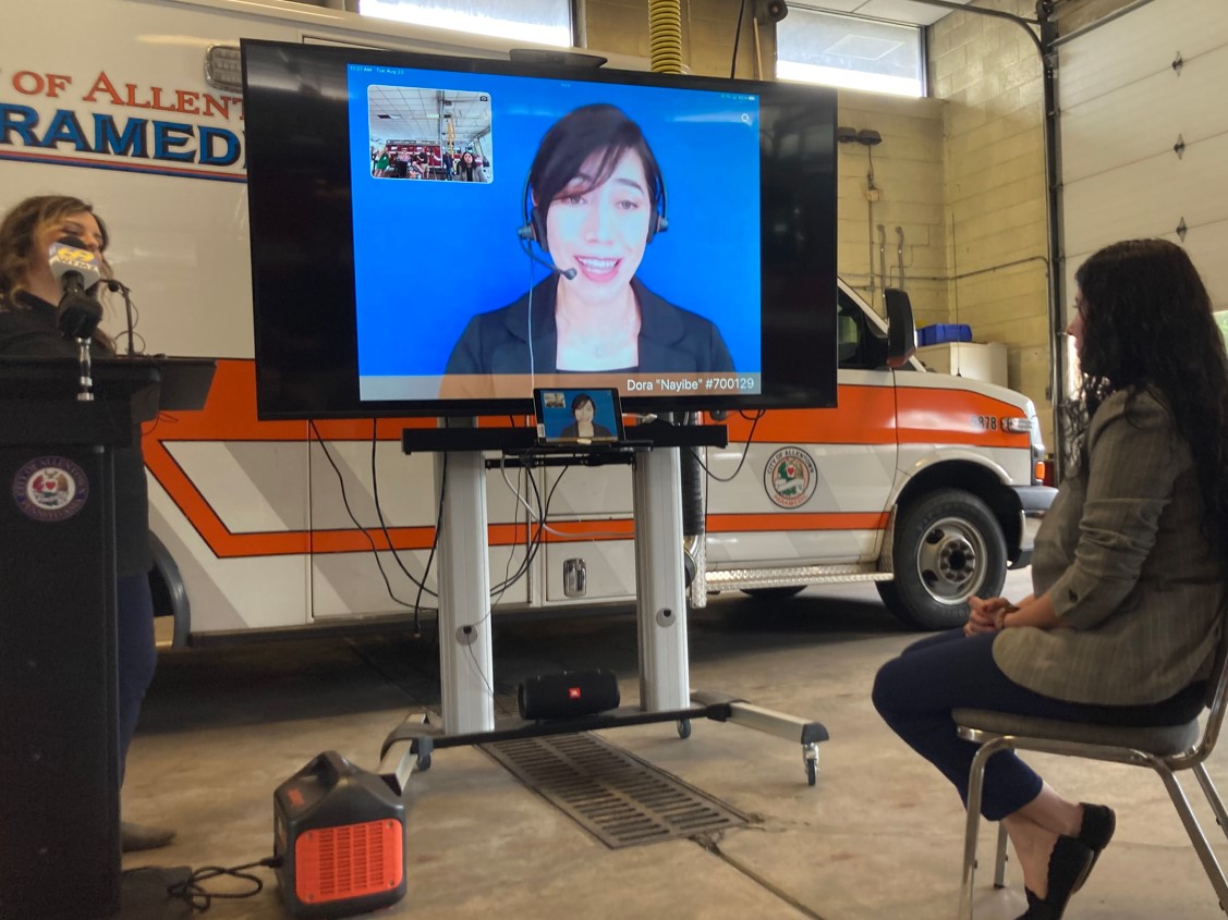 An LVHN medical translator gives a demonstration of what she and other translators like her do during video calls with emergency patients. (Photo: Leif Greiss/TNS) 