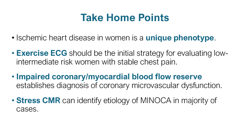 Dr. Emily S. Lau's take home points from her ACC 2024 lecture on women's chest pain