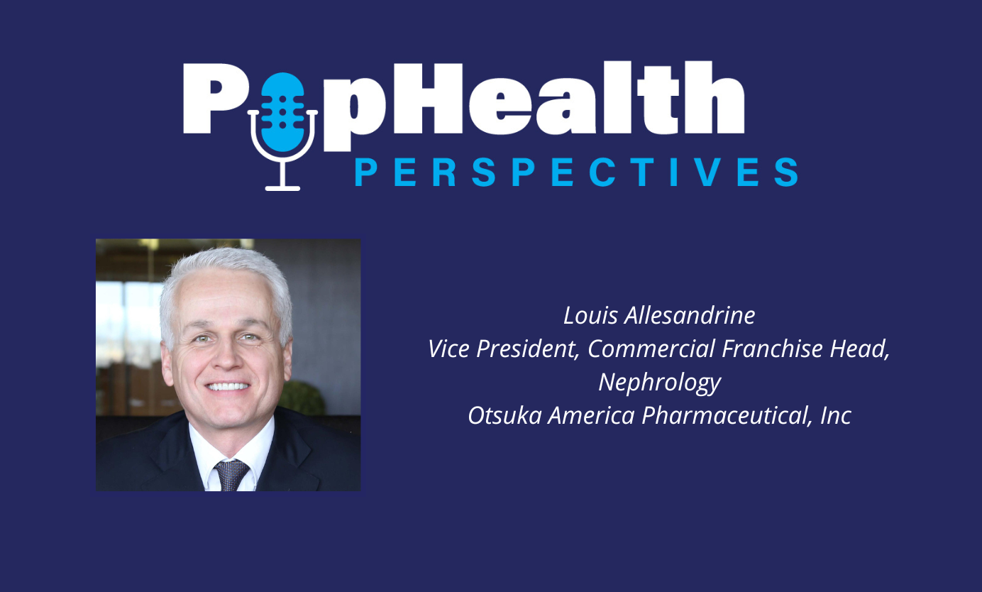 Headshot of Louis Allesandrine, Otsuka, on a blue background underneath the PopHealth Perspectives logo.