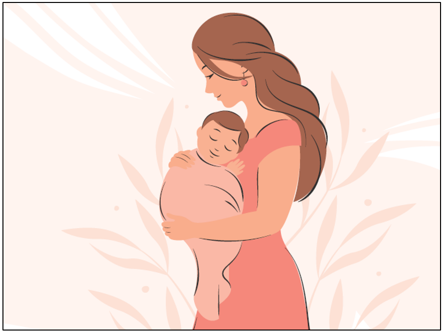an illustration of a mother cradling her baby