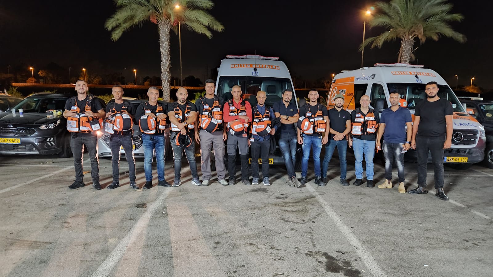 Muslim bedoin volunteers from Rhat and the surrounding region during an ambulance shift in the Gaza Periphery.