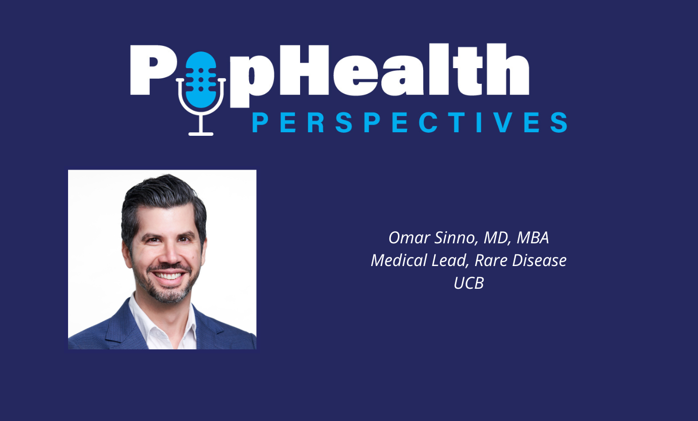 Headshot of Omar Sinno, UCB, on a blue background underneath the PopHealth Perspectives logo.