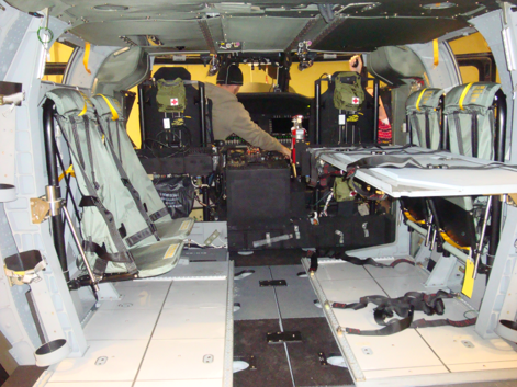 The aircraft are staffed with a pilot, co-pilot, crew chief, and two flight paramedics.