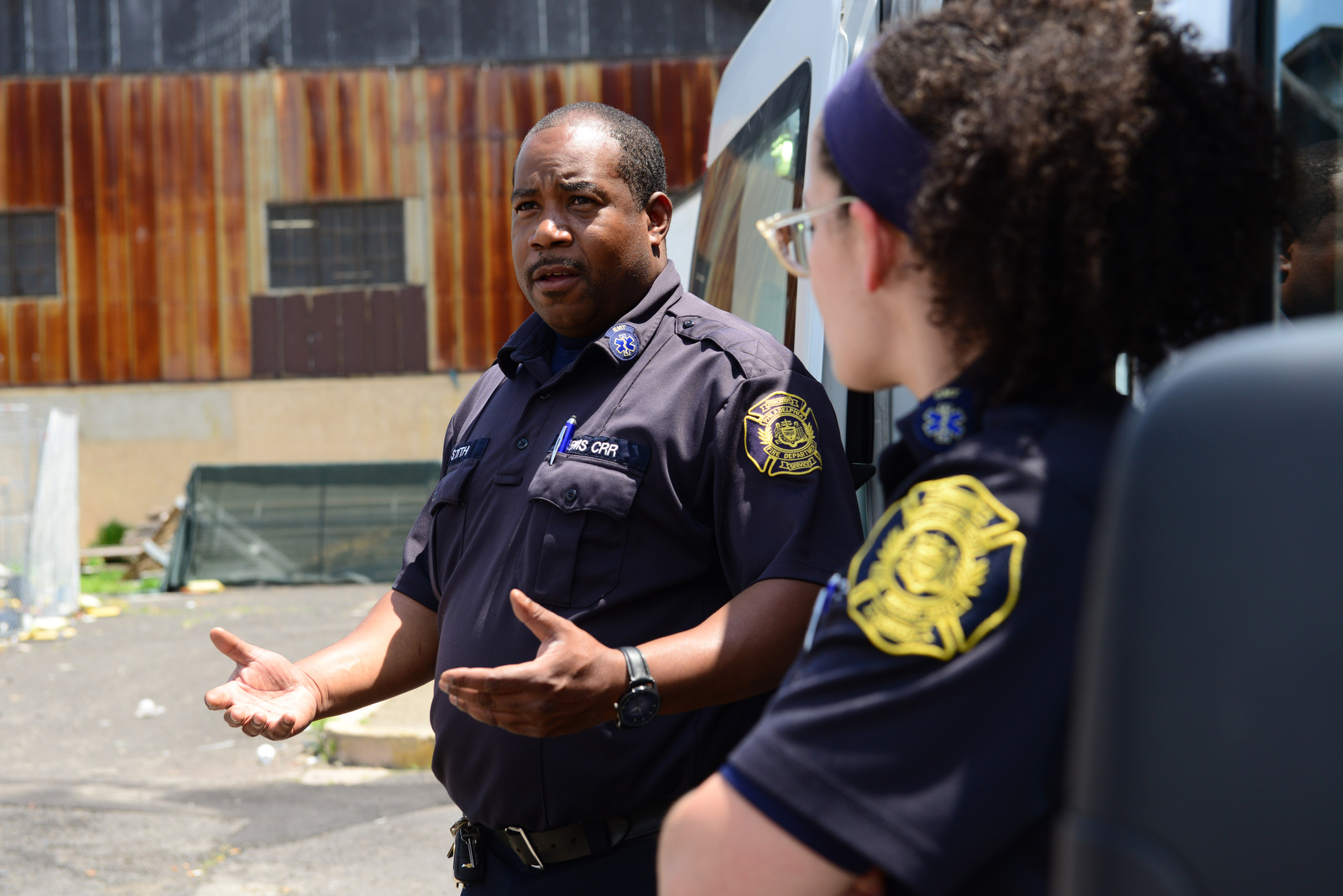 EMTs Barry Stith and Filomena Almodovar are ready to welcome any person desiring assistance to a mobile medical unit that screens for acute needs, identifies barriers to treatment, offers comfort, and refers to available residential facilities. “Collaboration is what makes this work,” Almodovar says. “You can’t do it alone.”