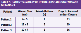 Table 5: Patient summary of DermaClose adjustments and durations.