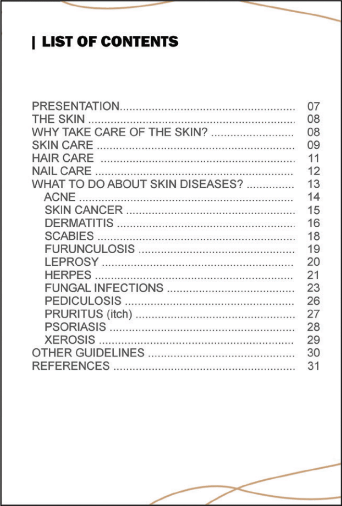 figure 2. Table of contents of the Manual of Skin Care for Persons Deprived of Liberty in the São Paulo State Prison System.