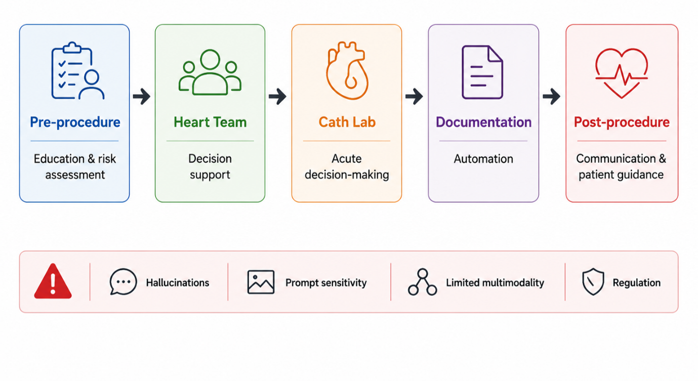 Figure 1. Applications of large language models (LLMs) across the interventional cardiology workflow