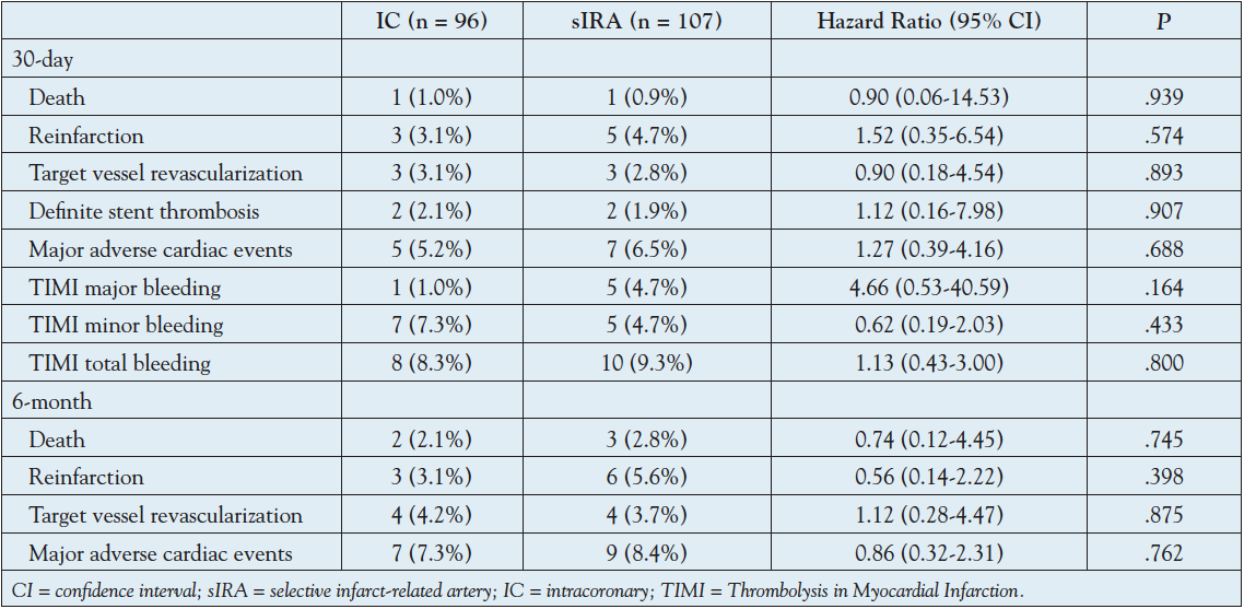 Table 3. Clinical outcomes at 30-day and 6-month follow-up