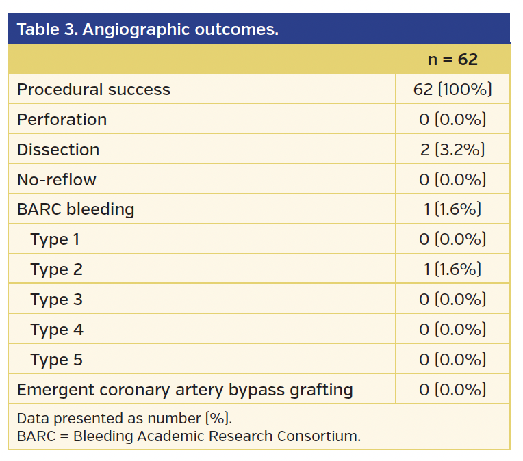 Table 3. Angiographic outcomes.