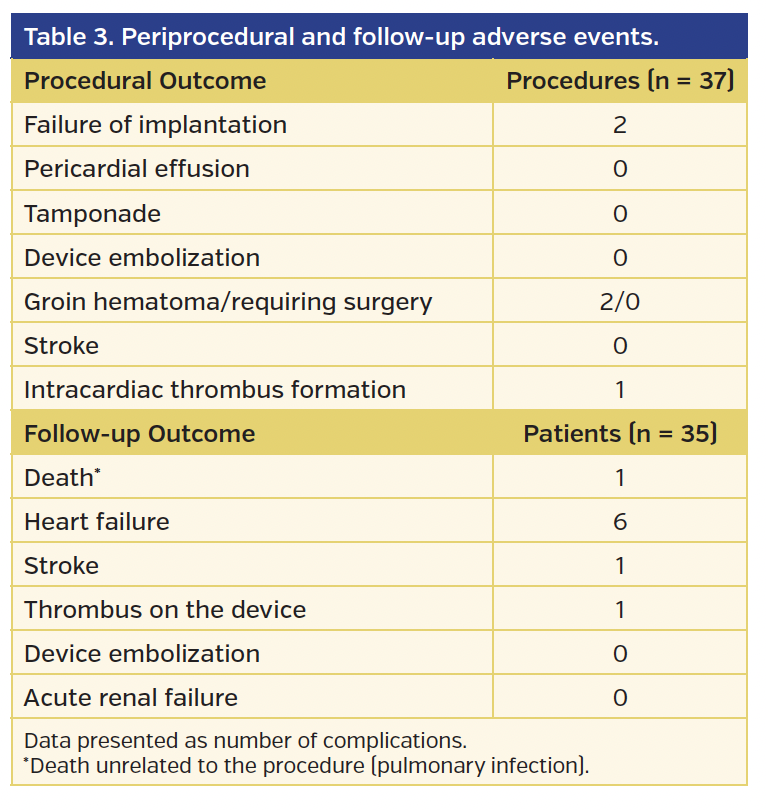 Table 3. Periprocedural and follow-up adverse events.