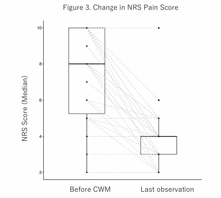 Figure 3. Change in numeric rating scale pain scores from baseline to last observation.