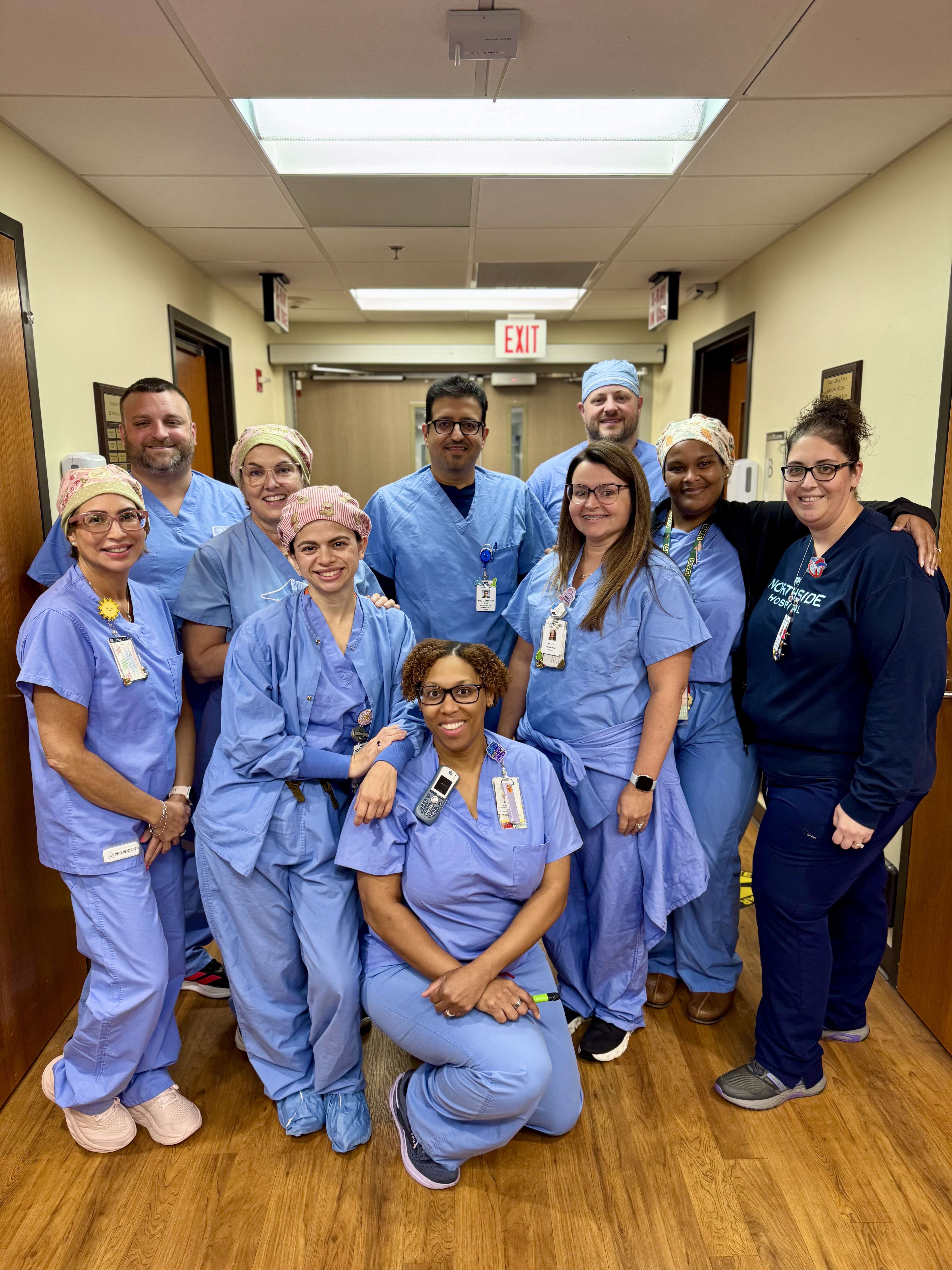 From left to right: Viviana Fazzolare, RN; Brandon Brown, RCIS; Cindy Nolley, RN; Yessica Quintero, RCIS; Tiana Roundtree, RCES; Alok Gambhir, MD, PhD; Jamie Yancey, RCES; Michael Stump, RN; Daira Rodriguez, RN; and Maria Scheer, Left Atrial Appendage Structural Coordinator. 