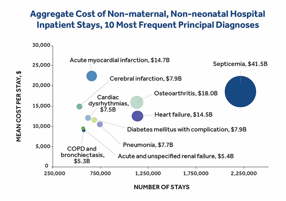 Aggregate cost of non-maternal, non-neonatal hospital inpatient stays, 10 most frequent principal diagnoses