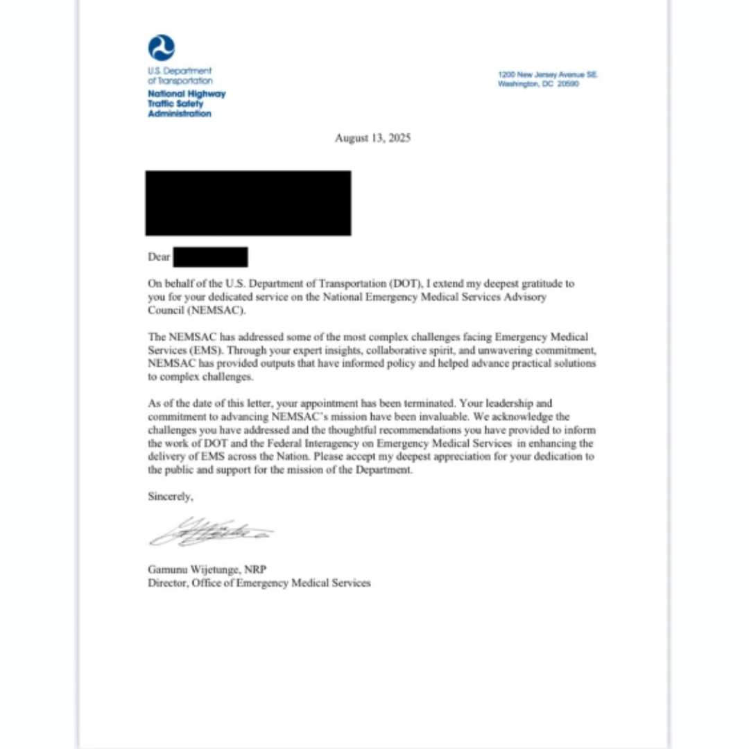 Termination letter for NEMSAC