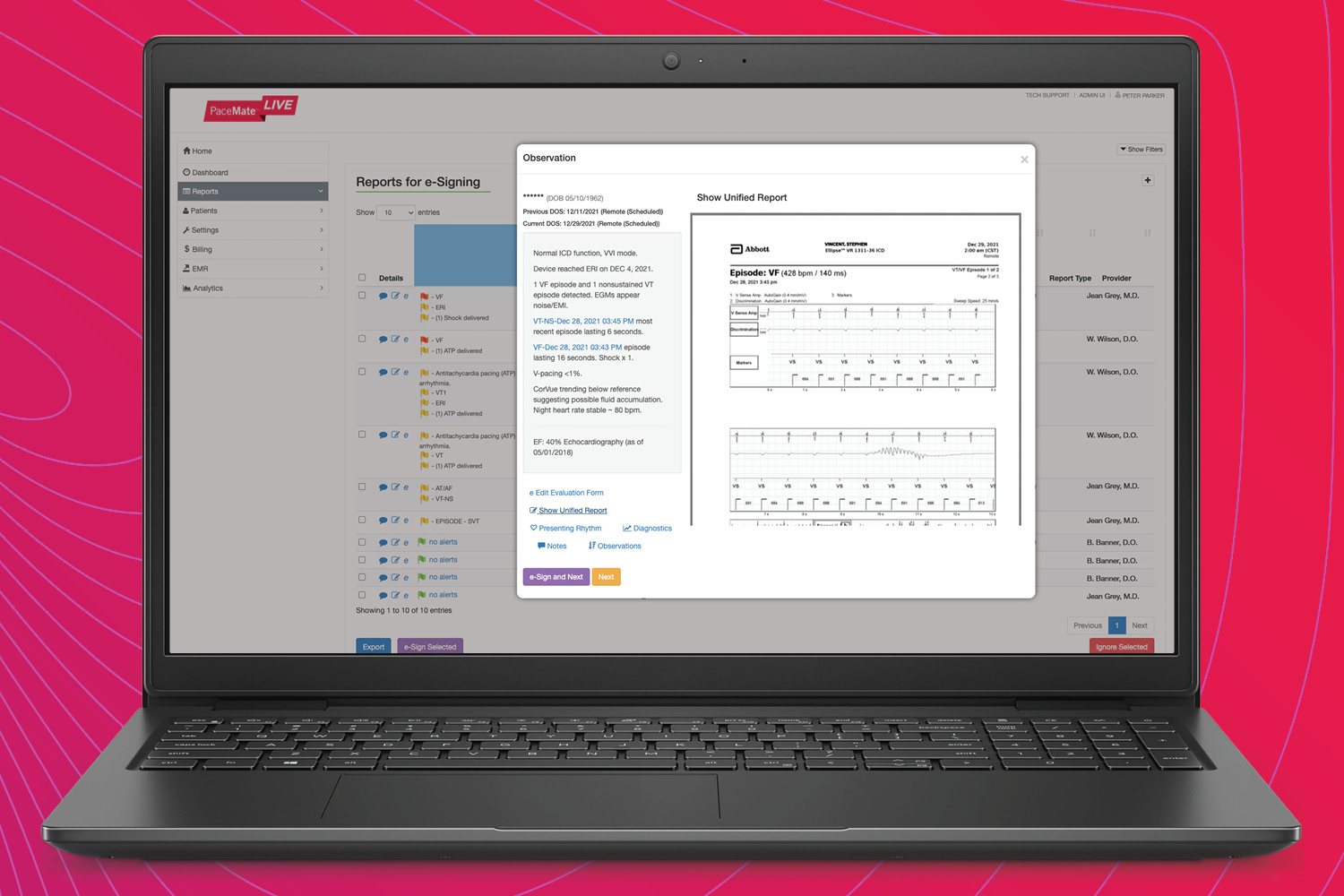 Clinician evaluation and vendor reports form one unified report sent to the EHR automatically upon physician electronic signature. Hyperlinks connect clinicians to detected events within the vendor report, reducing the need to search for reference events. Physicians can edit observations within the unified report and avoid EHR report amendments which can pose patient safety concerns.