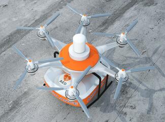 Understanding which drones are available, where they are at any given time, and successfully delivering an AED to the scene of a cardiac arrest before the ambulance arrives requires a lot of coordination. 