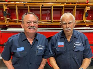 Gary Davis, right, with retired Los Angeles County Fire Captain Dyrck McClellan at the Los Angeles County Fire Museum, where they both volunteer as docents (Photo: Barry Bachenheimer)