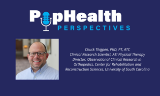 Headshot of Chuck Thigpen, ATI Physical Therapy, on a blue background underneath the PopHealth Perspectives logo.