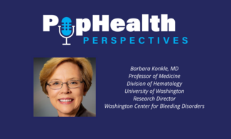 Headshot of Barbara Konkle, MD, on a blue background underneath the PopHealth Perspectives logo.