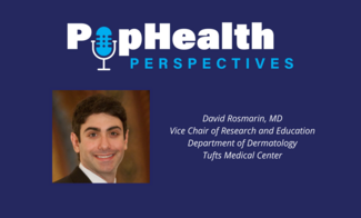 Headshot of David Rosmarin, Tufts, on a blue background underneath the PopHealth Perspectives logo.