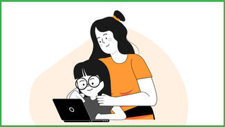 Caregiver and child looking at a laptop
