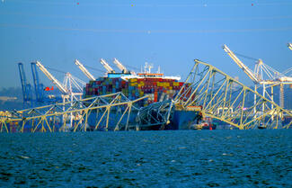 Baltimore's Francis Scott Key Bridge collapsed early Tuesday, March 26, 2024, after a support column was struck by a vessel. (Karl Merton Ferron/The Baltimore Sun/TNS)