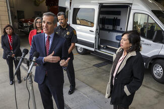 The therapeutic van pilot program may soon come to end. The nearly $4-million program was introduced in 2022 by then-Mayor Eric Garcetti and other officials at LAFD Fire Station 4 in Los Angeles. (Irfan Khan/Los Angeles Times/TNS)