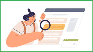 Illustration of a woman reading a device screen