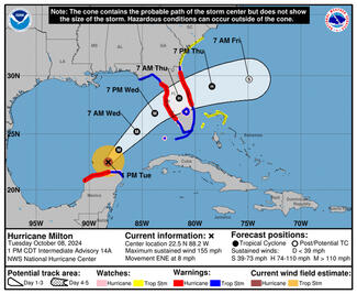 Hurricane Milton, a Category 4, continued to strengthen in the Gulf of Mexico on Tuesday. (NHC/TNS)