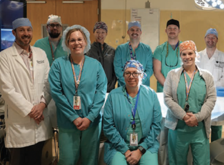 Front row, from left to right: Christopher Barrett, MD; Amy Unteutsch, BSN, RN; Jenn Forristall, RN; Jocelyn Legner, BSN, RN; Richard Roberts, RCIS. Back row, from left to right: John Nichols, CEPS, RCIS; Anissa Phothiboupha, RCIS, AART; Aaron Seidler, BSN, RN; Eric Smith, RCIS; Benjamin A Steinberg, MD, MHS. 