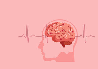 an illustration of a head in profile with brain against a pink background
