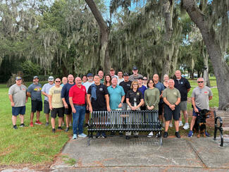 unveiling a bench highlighting the suicide crisis line