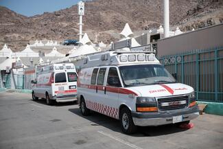 ambulances staged in Mina for Hajj pilgrims. Photo: AHMAD FAIZAL YAHYA - stock.adobe.com