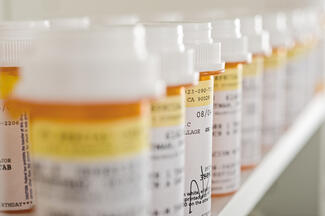 rows of pill bottles